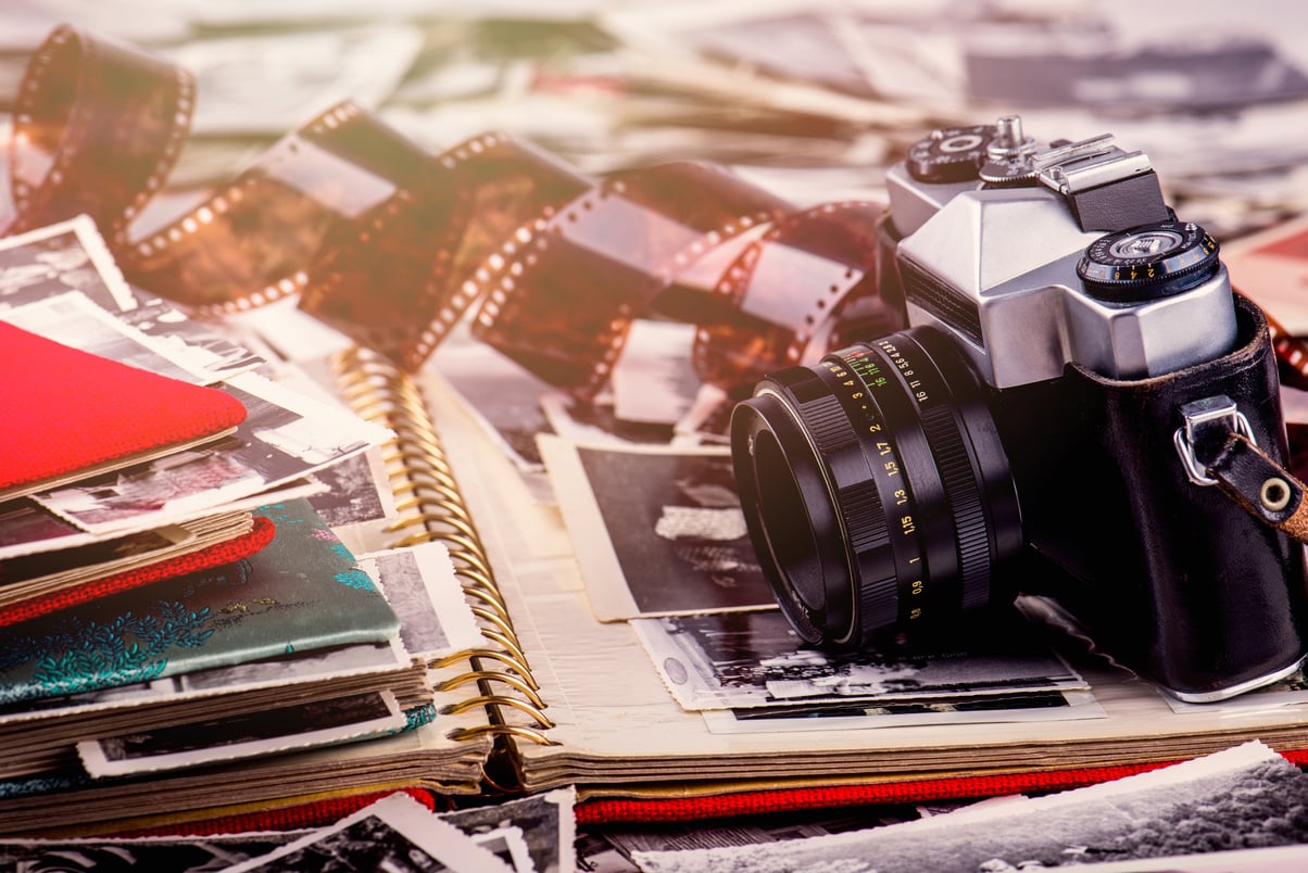 Vintage photo camera and photo album